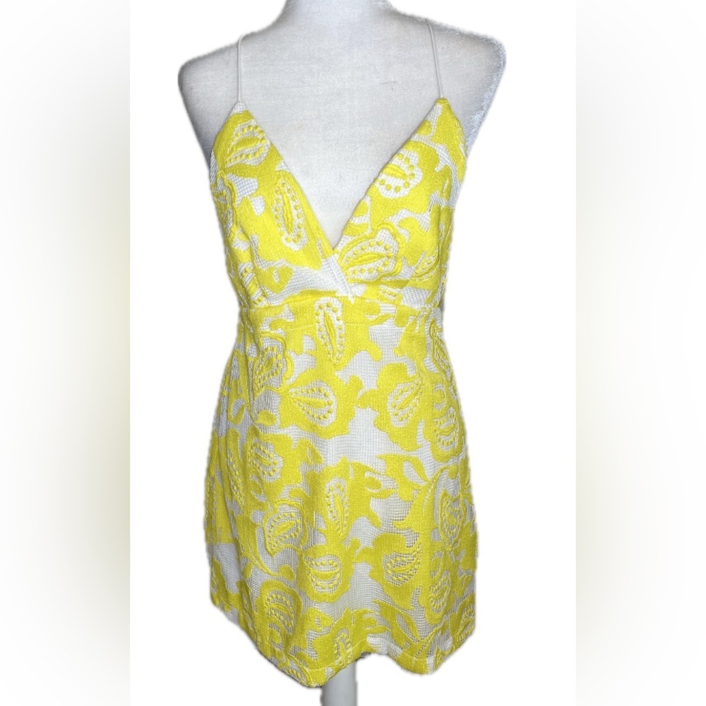 NWT Maeve by Anthropologie Yellow White Floral Embroidered Mini Slip Dress 6 Six - Picture 4 of 11
